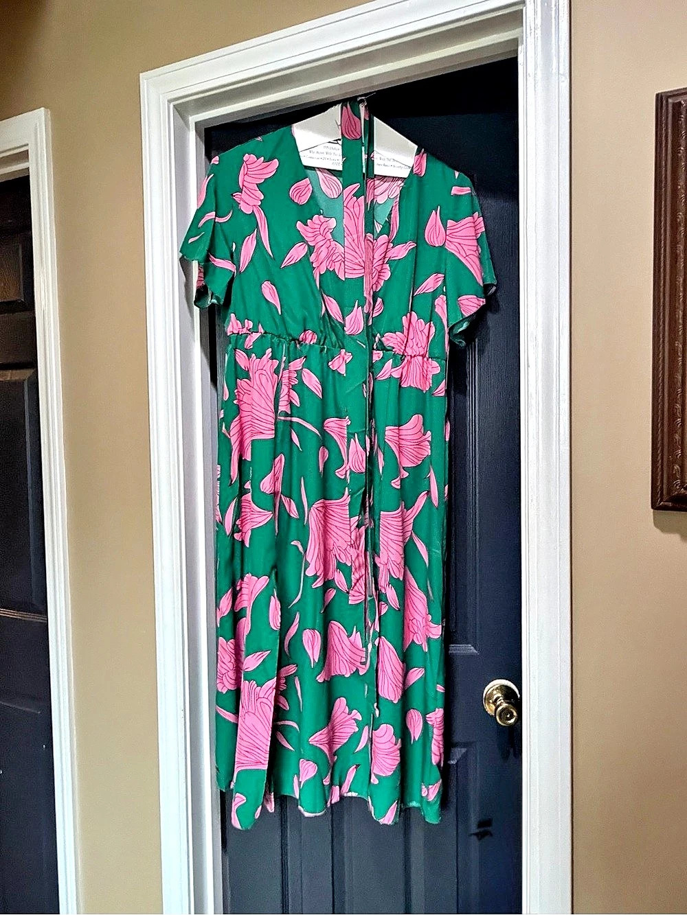 Belted Maxi Dress Floral Maxi Dress Green & Pink Size 1XL NWT